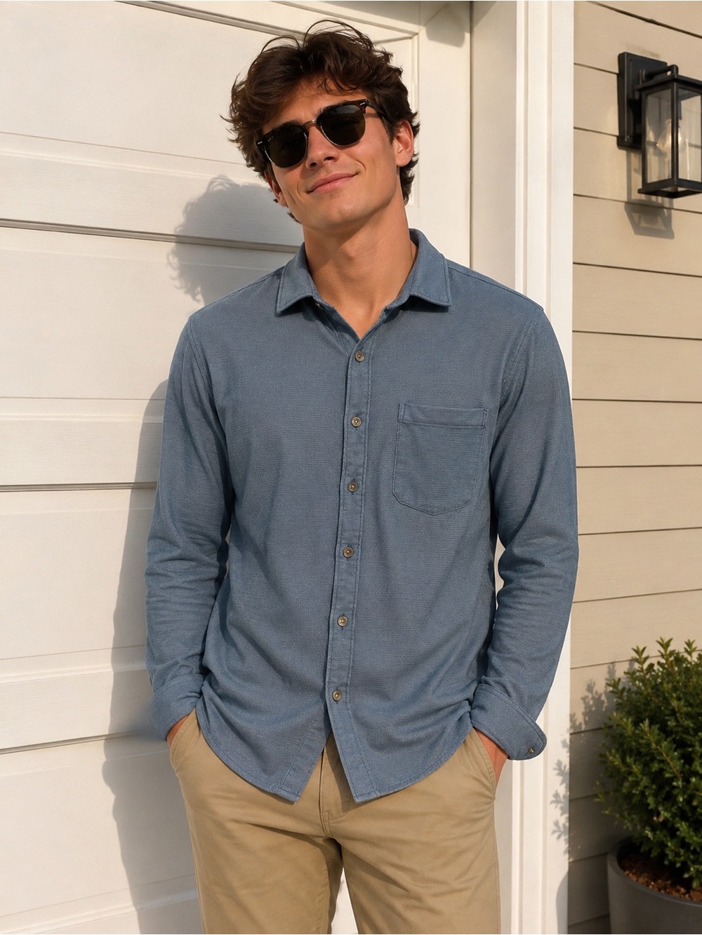 Apt. 9 Men's Heather Blue Long-Sleeve Button-Down Shirt